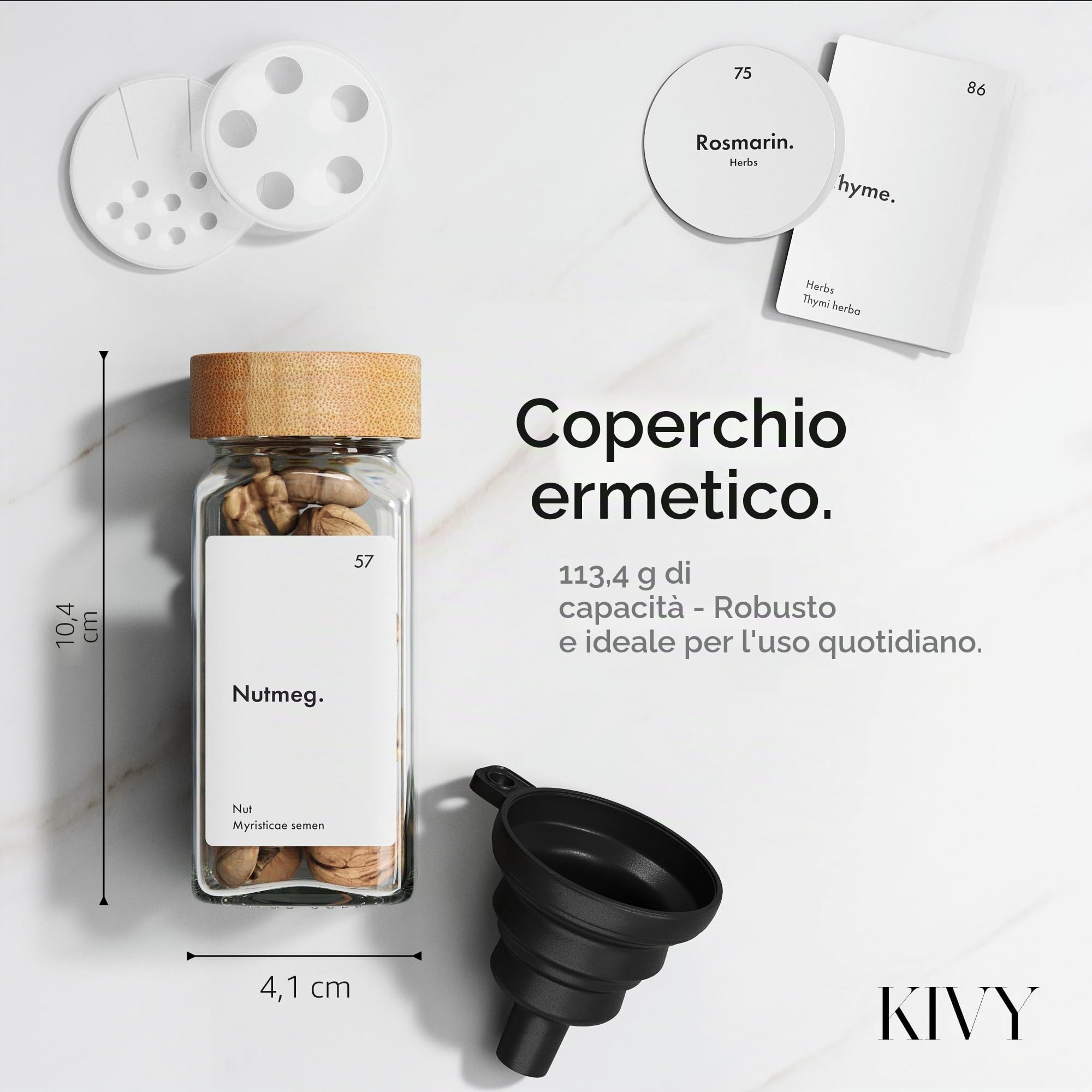 KIVY Portaspezie con barattoli, con 24 barattoli per spezie con etichette, larghezza regolabile, organizer per spezie, cassetto per spezie, contenitore per spezie, cassetto