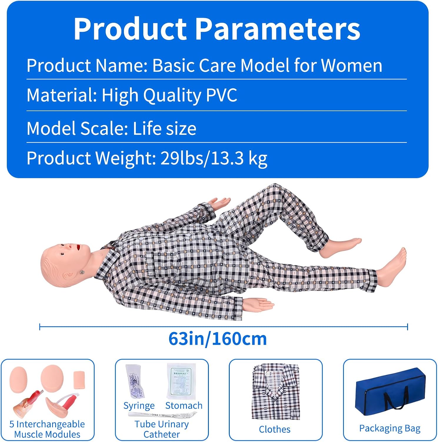 Medical Mannequin for Training, Male-Female Patient Care Medical Manikin Highly Simulated Nursing Mannequin with 3 Muscle Module & Patient Gown & Urinary for Teaching Pratice
