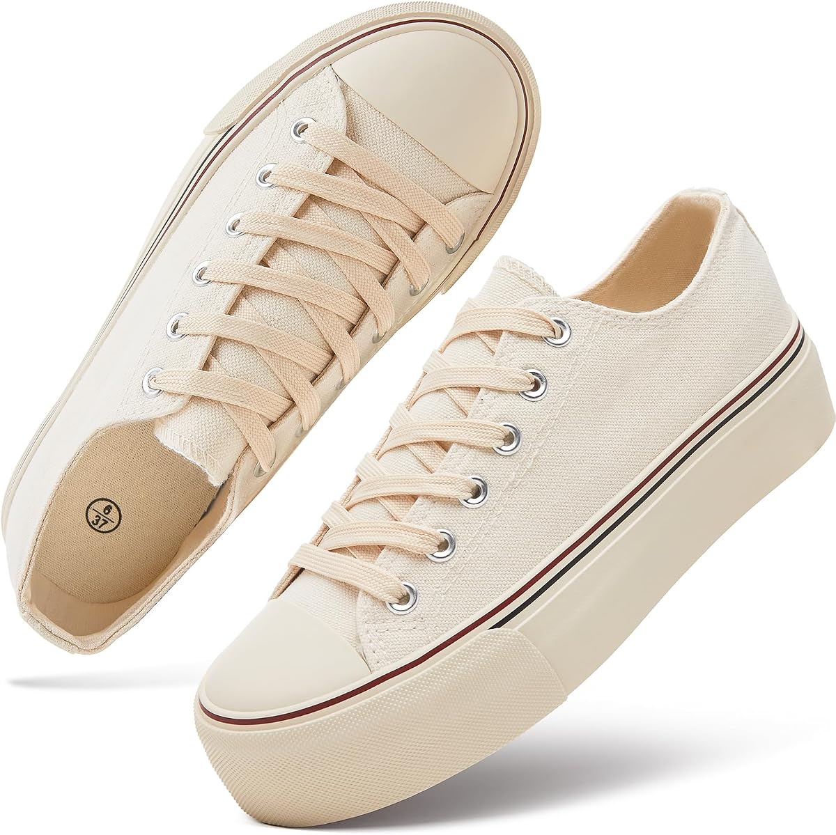 hash bubbie Zapatillas de deporte de lona con plataforma para mujer | Parte superior baja, antideslizante, para caminar, transpirable, informal, cómoda, a la moda, con cordones
