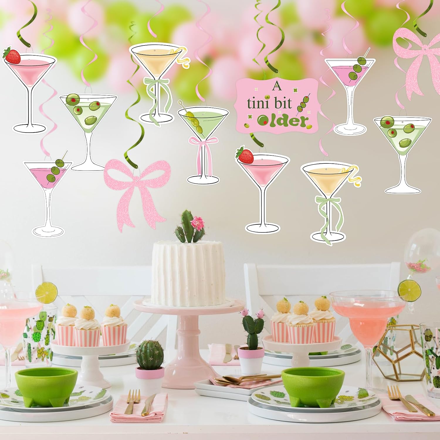 20pcs A Tiny Bit Older Birthday Party Hanigng Swirl Decor, Martini Bow Party Decor, Tini Bar Party Ceiling Streamers for Girls Martini Birthday Party, Martini Bachelorette Bridal Shower Party Supplies