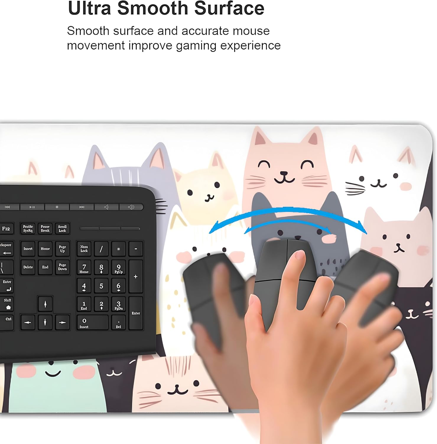 Cute Anime Cats Gaming Mouse Pad, Colorful Pop Art Desk Mat with Anti-Slip Base & Stitched Edges,35.4" x 15.7" in Table Mat for Computer Desktop, Beautiful Workstation Decor