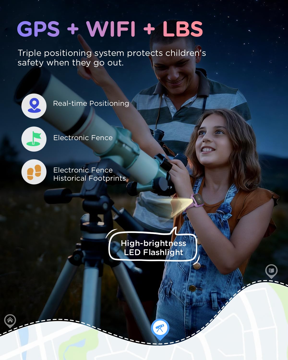 4G Reloj Inteligente Niña, 1.83'' HD Smartwatch Niñas con GPS y Llamadas, Videollamadas, Chat de Voz, Modo Escuela, Doble Cámara, Monitor de Sueño, Podómetro, Despertador IP68 para Niñas Niños Púrpura — view 3