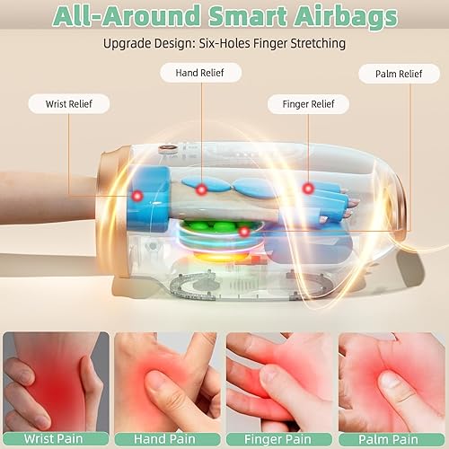 Miniatura 3 de Masajeador de manos con calor y compresión, masaje de manos para artritis y alivio del túnel carpiano, terapia de presión de 6 niveles con masaje de
