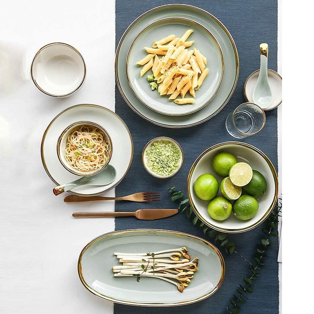 Ceramiczne zestawy obiadowe, talerz, miska, łyżka, 26-częściowy zestaw zastawy stołowej Phnom Penh – porcelanowy zestaw do prezentów ślubnych w restauracji, jasnozielony