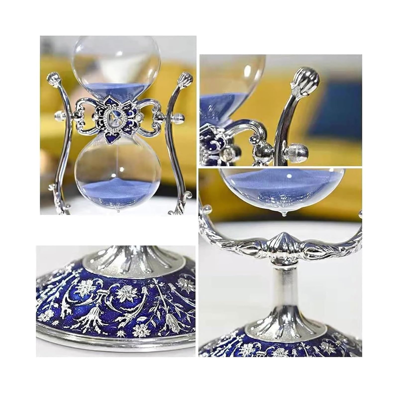 Sanduhr, Sanduhr, Glasdekoration, Zeitmanagement-Assistent, Vintage-Sanduhr aus Metall, 15 Minuten/30 Minuten/60 Minuten, 360 ° drehbar, große antike Sanduhr(Blu,60 Minutes)