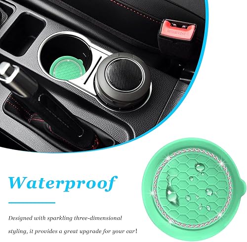 Miniatura 5 de 2 portavasos para automóvil, posavasos antideslizantes de silicona de 3.15 pulgadas, tapete de cristal con diamantes de imitación, accesorios