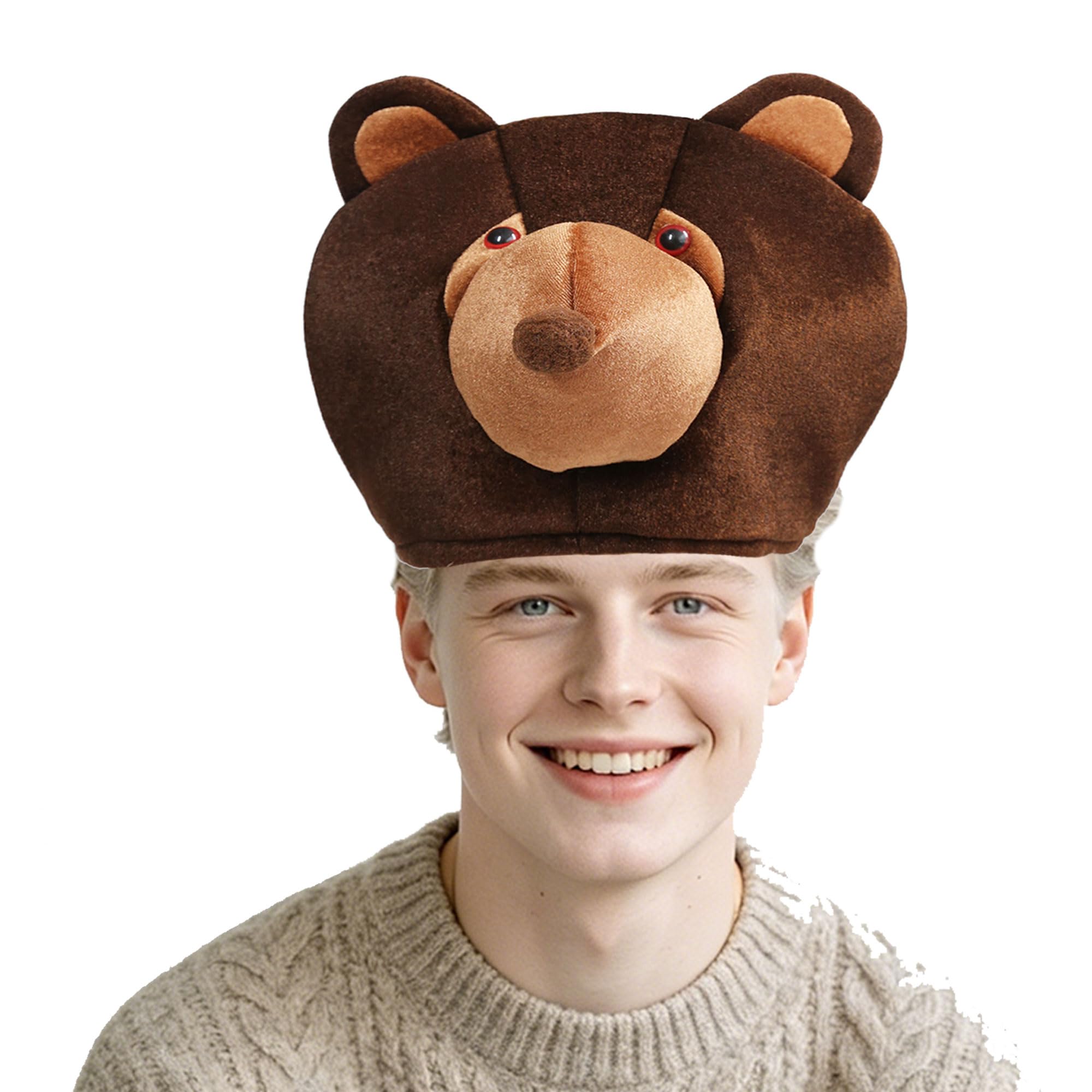 Hooin Brown Bear Hat - Cuddly Animal Costume Hat with Bear Ears, Soft Plush Fancy Dress Headwear for Cosplay, Parties