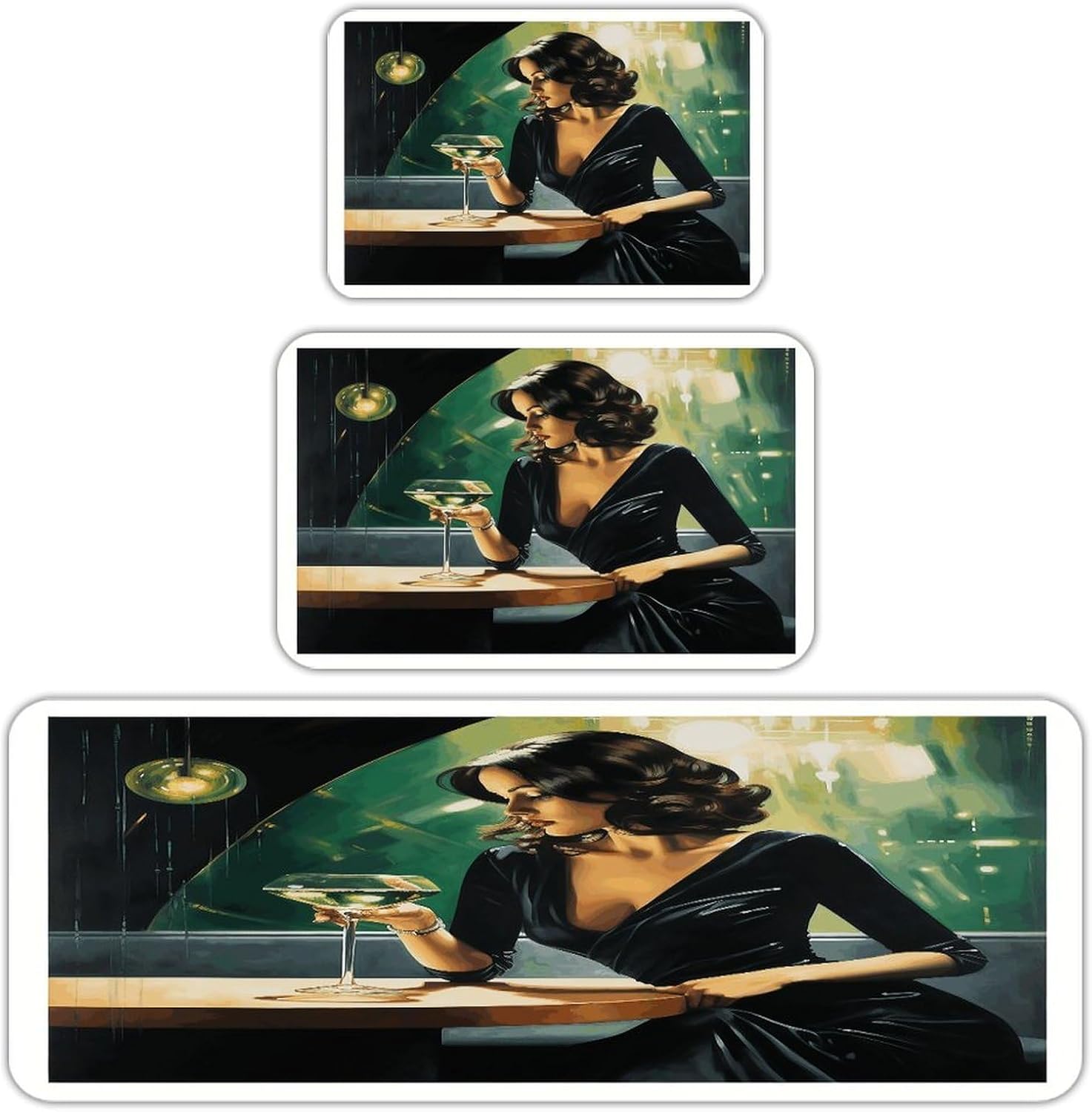 Woman Drinking Alone Kitchen Rugs Set of 3 Non Slip Washable Kitchen Mats for Floor Soft Area Rug Kitchen Floor Mat Cushioned Anti Fatigue Mats Standing Sink Mat Decor Runner Rugs