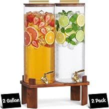 Lifewit 2 Gallon Glass Drink Dispenser with Wood Stand & Leakproof Spigot