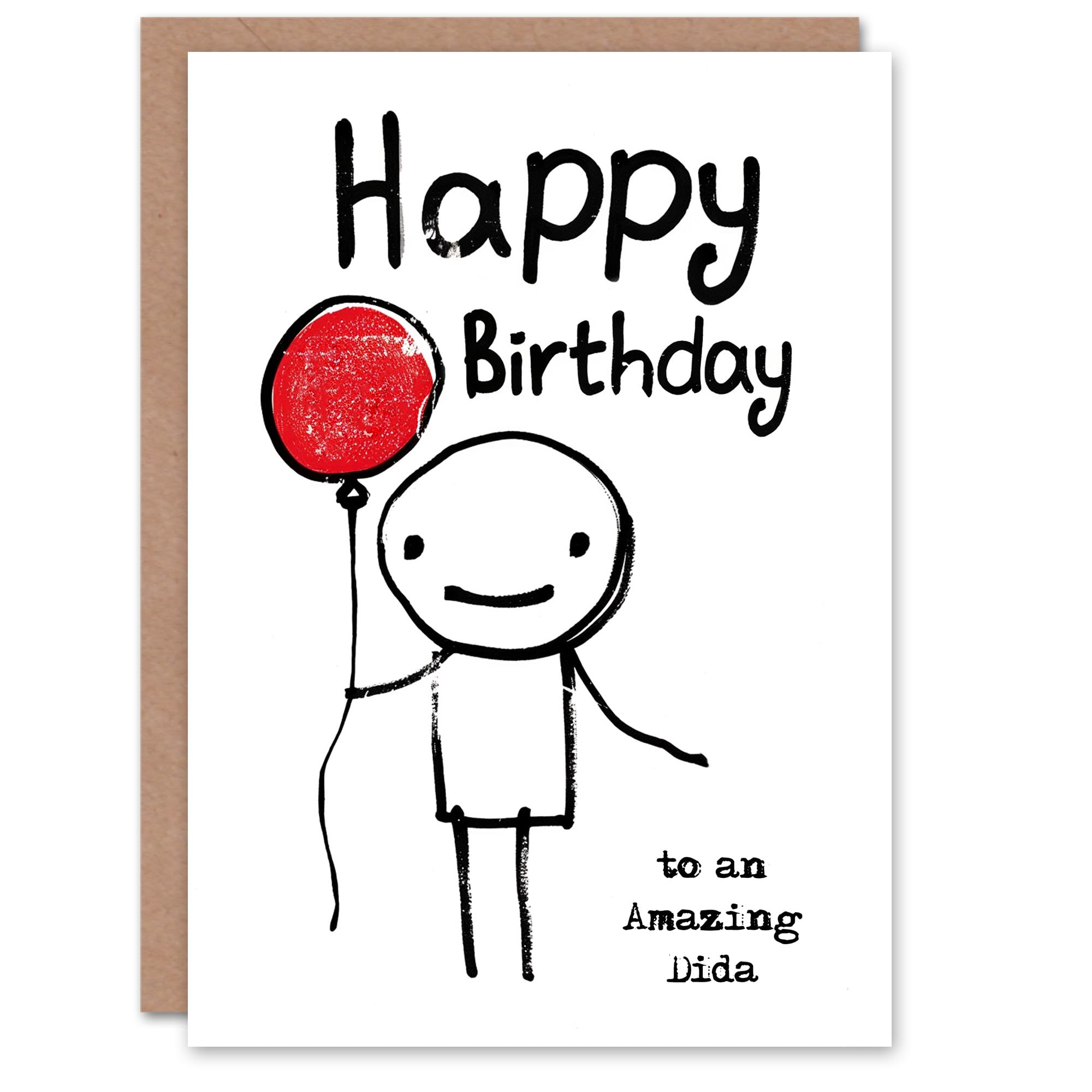 Artery8 Happy Birthday to an Amazing Dida Stick Figure Red Balloon Simple Non Binary Gender Neutral Card