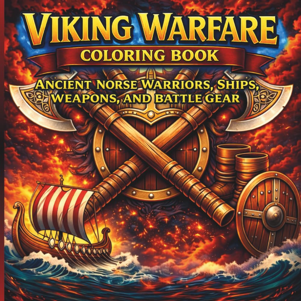 Viking Warfare Coloring Book: Ancient Norse Warriors, Ships, Weapons, and Battle Gear