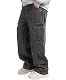 Mens Baggy Jeans for Men Women Y2k Skater Vintage Plain Pants Multiple Pockets Casual Wide Leg Loose Fit Cargo Denim Jeans