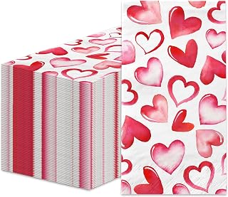 100Pcs Valentines Day Paper Napkins Red and Pink Heart Napkins Disposable Valentines Day Decorations, Galentines Day Napkin Valentine Dinnerware for Wedding Anniversary Party Dinner Kitchen Bathroom