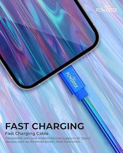 Miniatura 3 de LIQUIPEL Powertek Metallic Shine - Cable de carga USB tipo C, cable USB C de carga rápida de 6 pies, adaptador para automóvil, Galaxy, Android,