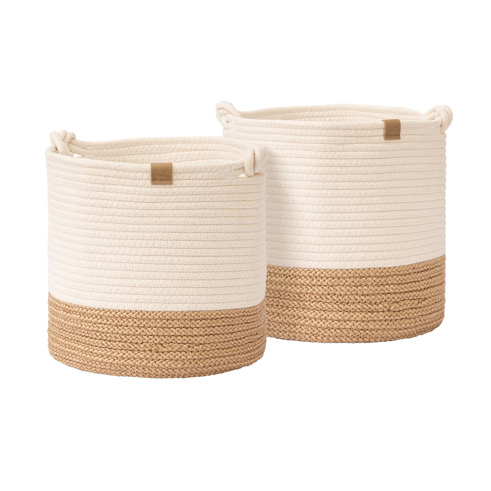 2 Pack Small Cotton Woven Storage Basket, Decorative Hampers for Diaper, Blanket, Towel, Nursery Basket Home Decor, White and Gold