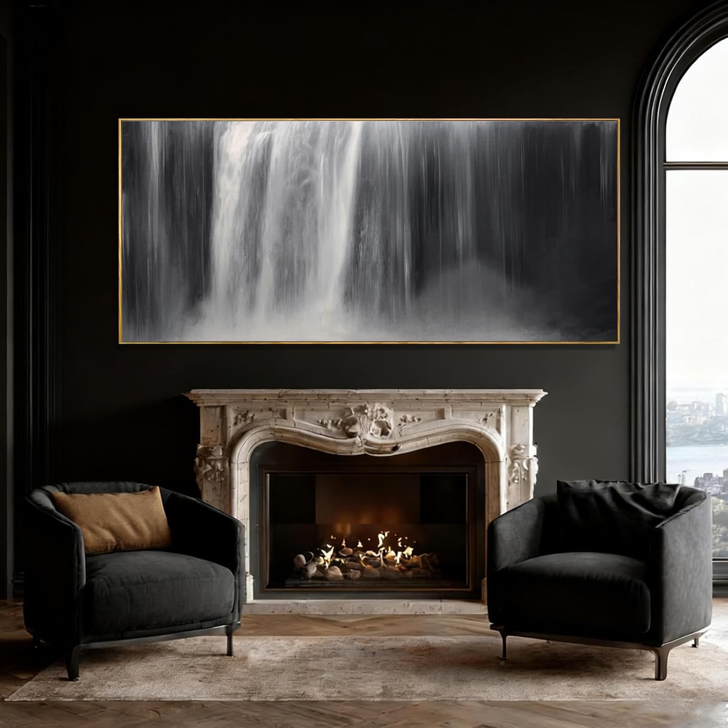 Waterfall Canvas Wall Art Black and White Wall Decor Landscape Art Prints 32"x70" Office Decorations Artwork for Bedroom