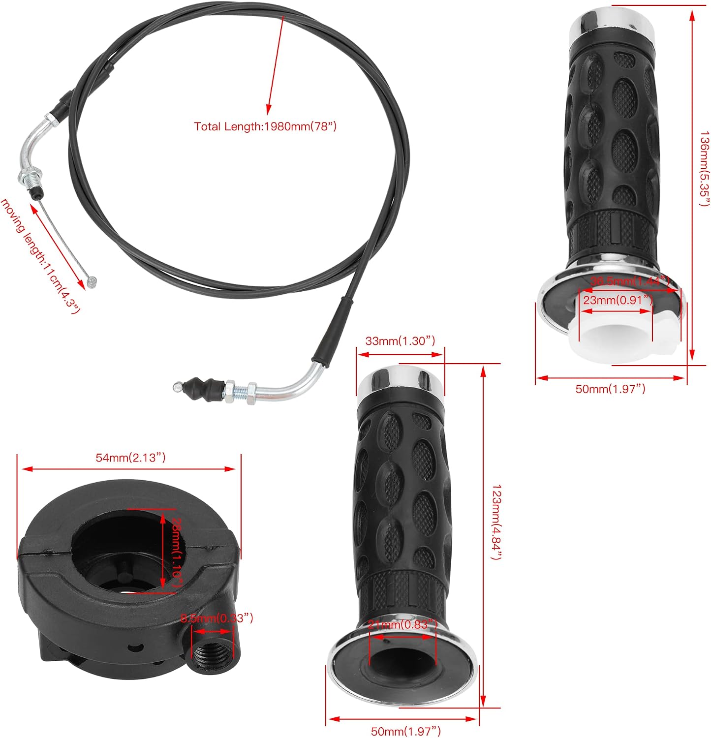 YOXUFA 7/8 Twist Grip 78" Throttle Cable for GY6 50 80 125 150cc QMB139 157QMJ TaoTao Lancer VIP Future Champion Wolf RX50 IceBear Dongfang Jonway Roketa Scooter Moped Mini Bike Go Kart Parts