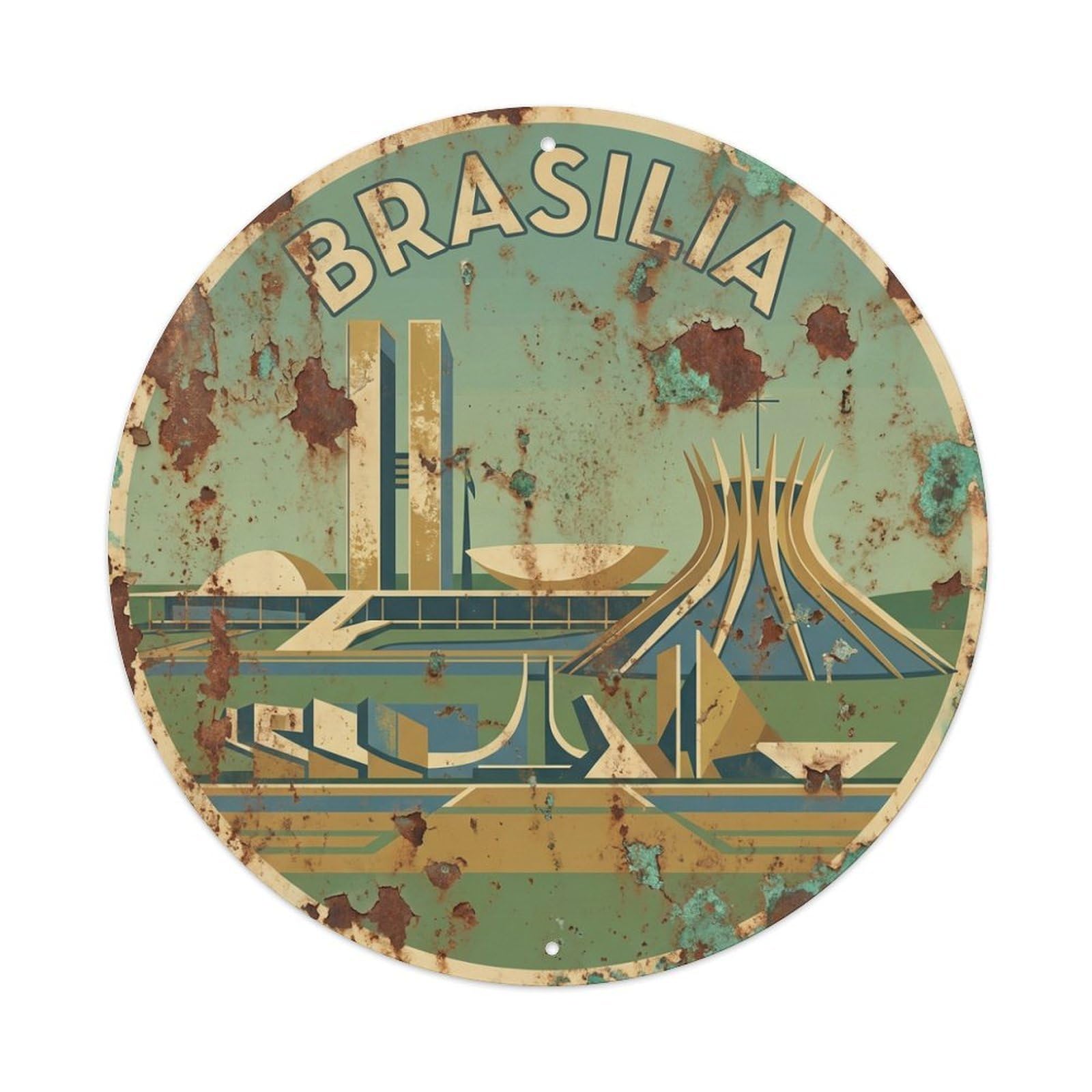 Vintage Travel Brazil Brasilia Metal Tin Sign