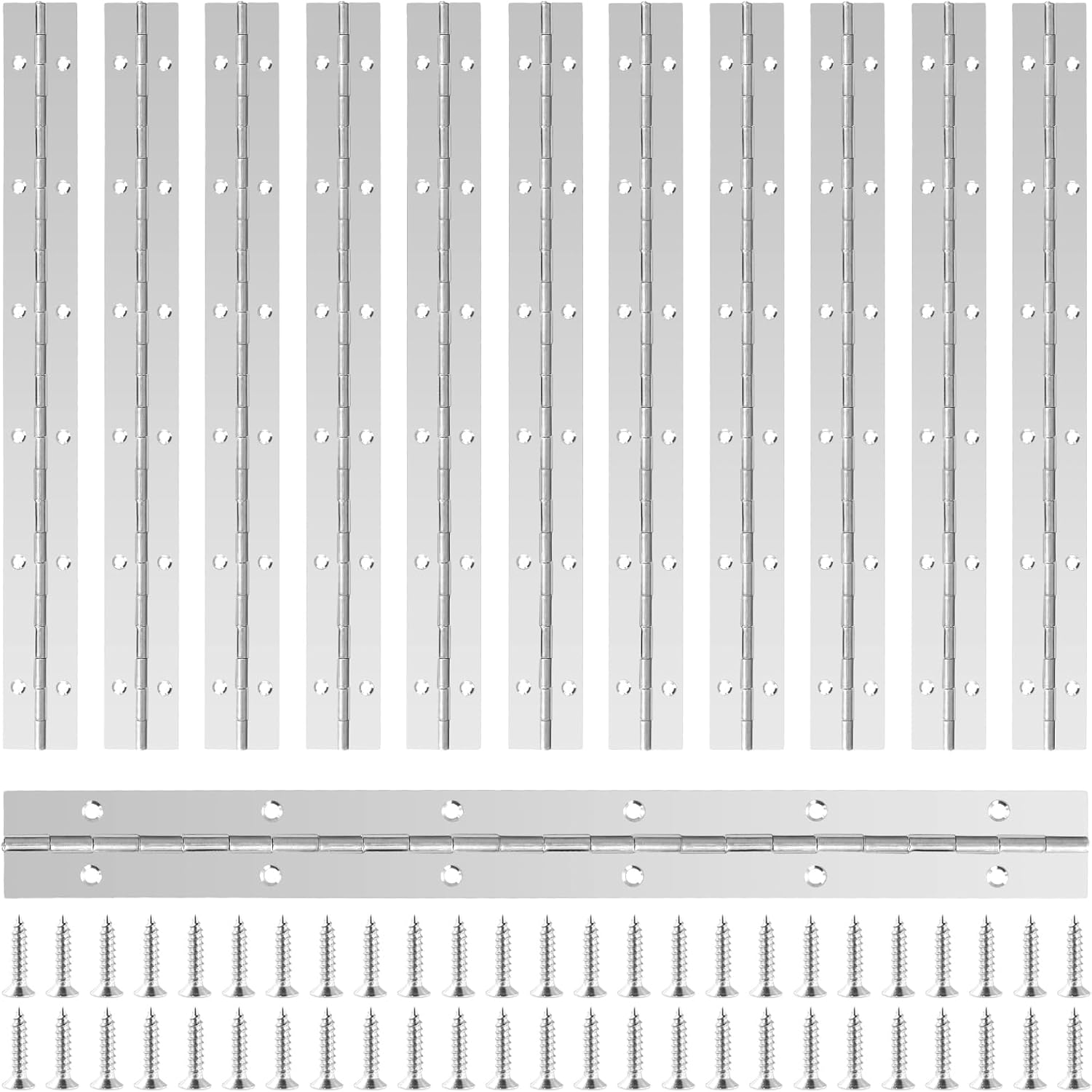 MANCHAP 12 PCS 12 Inch Stainless Steel Piano Hinges, Continuous Cabinet Furniture Hinges with Screws, Folding Butt Door Hinge for Doors, Cabinets, Window