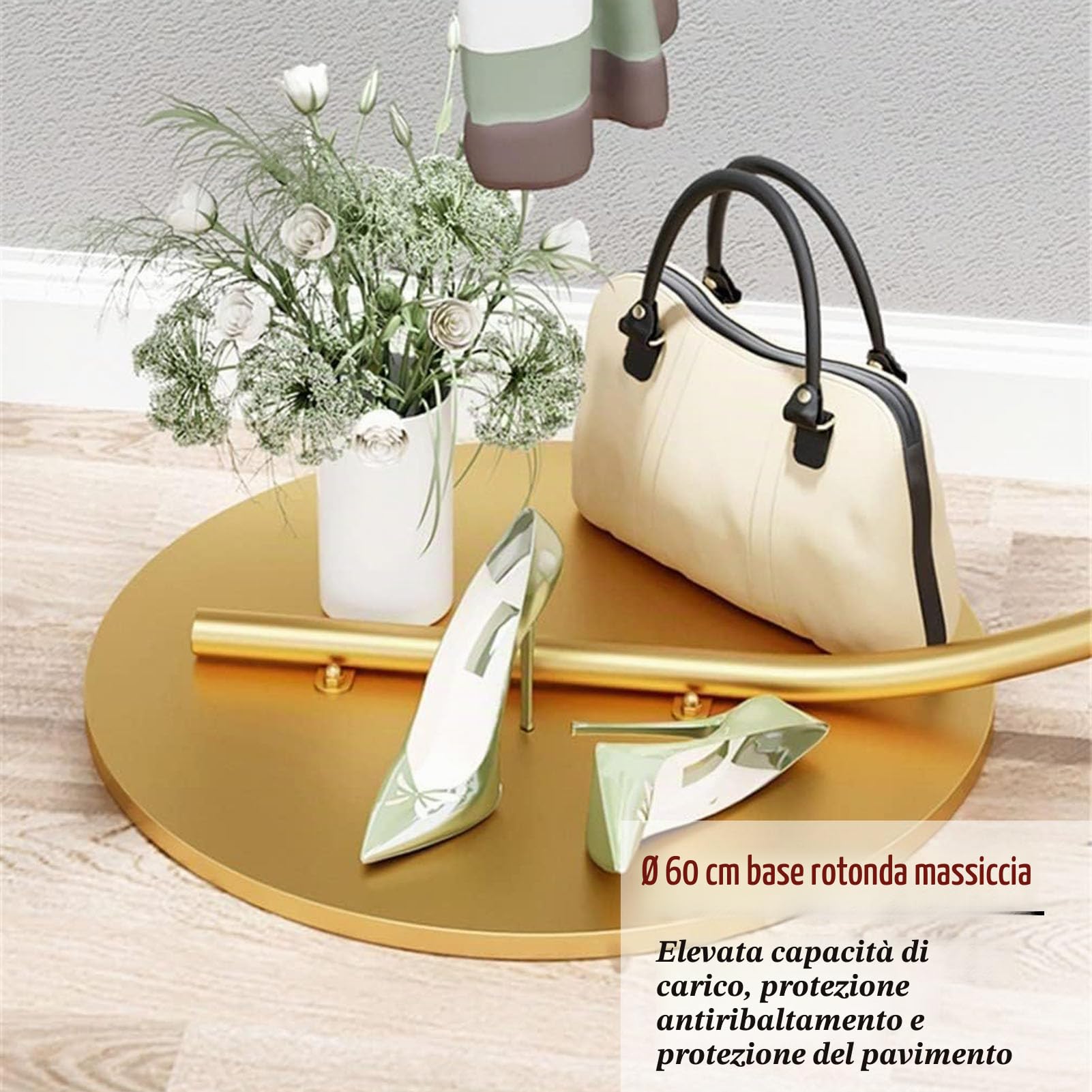 Appendiabiti a C – Portabiti Commerciale con 26 Anelli, Salvaspazio e Resistente, Carico 60 kg – per Camera, Corridoio, Negozio, Moderno Espositore per Abbigliamento (oro, 160x150cm)