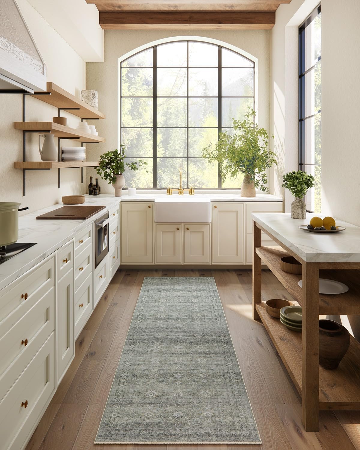 Machine Washable Kitchen Runner Rug: 2'6"x8' Stain Resistant Rug Runners Non Slip Floor Rug with Rubber Backing Non Shedding Soft Carpet Runners for Hallway Indoor Entryway Bedroom Bedside Farmhouse