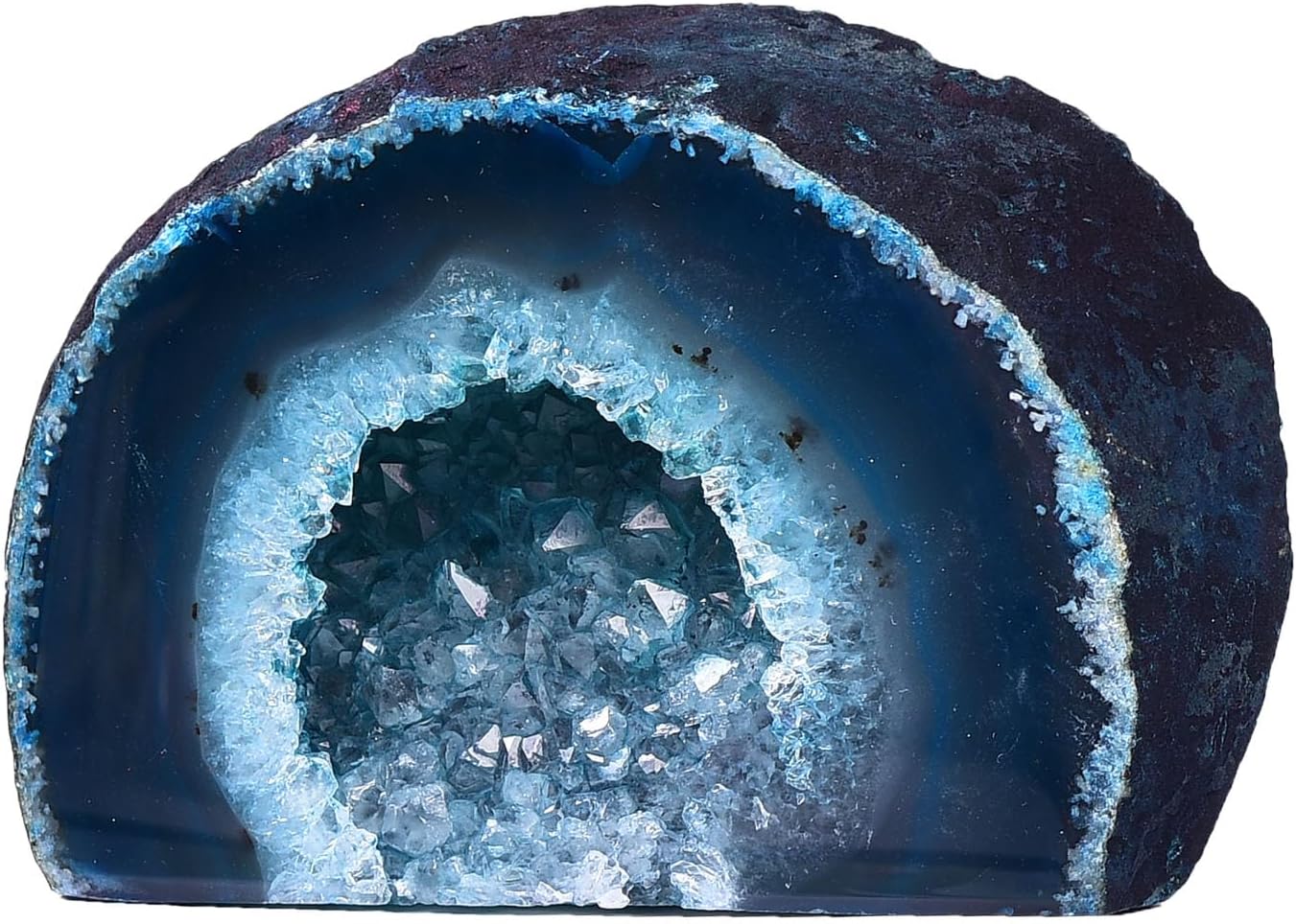 AMOYSTONE Teal Agate Geode Decor, Natural Agate Crystal Rock for Healing, Small Irregular Stone for Bedroom, Office, Desk (1-1.5 Lbs)