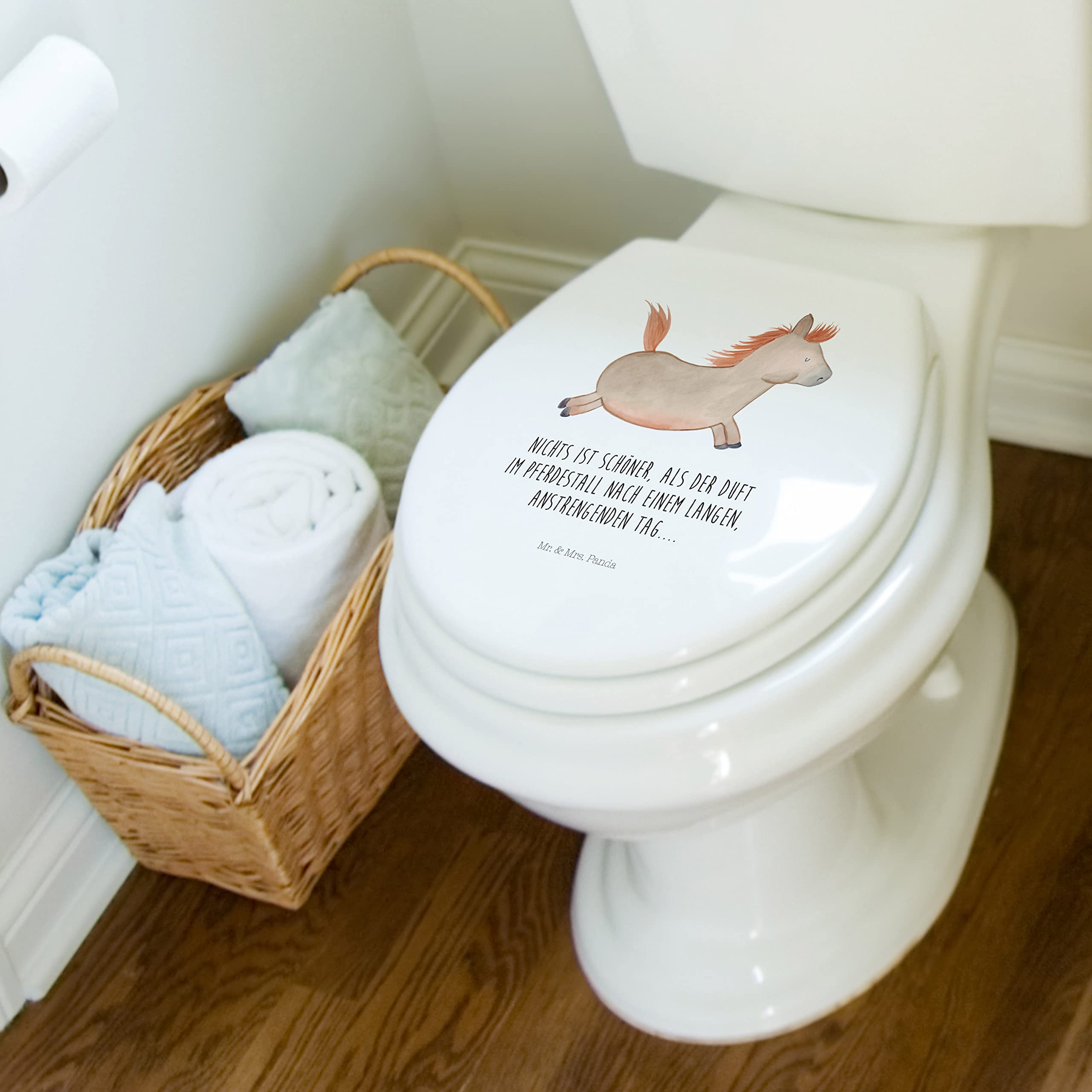 Mr. & Mrs. Panda Motiv WC Sitz Pferd Springen - Geschenk, Toilette, WC-Sitz, Landwirt, Stall, ausreiten, Klobrille, Pferdebesitzer, Bauernhof,