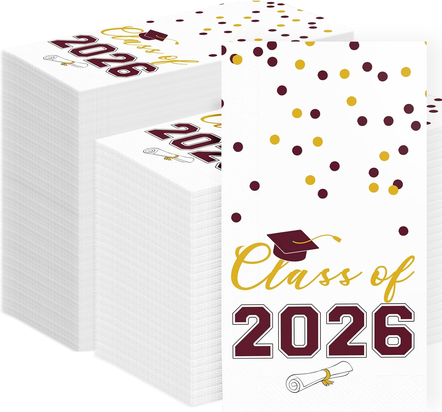 2026 Graduation Disposable Paper Napkins, Guest Dinner Hand Towels for College School Grad Class Congrats Celebration, Cocktail Party Decorations (200, Maroon & Gold)
