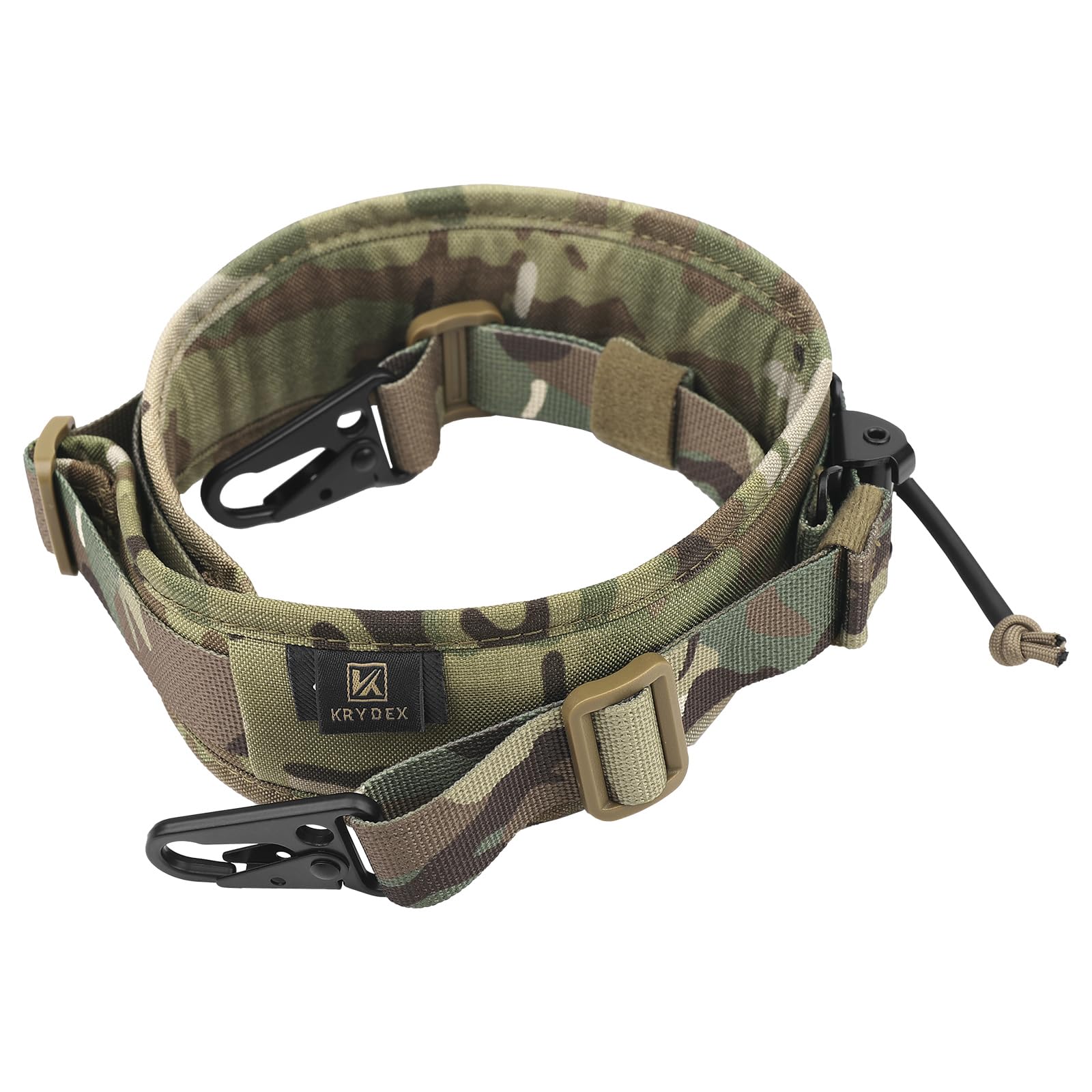 KRYDEX - Eslinga táctica de 1 punto / 2 puntos acolchada para combate y tiro con ganchos metálicos para rifle, airsoft, escopeta