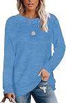D'BOON Femmes Sweat-shirts doux Col rond Chandails d'automne Casual Tops Tunic de couleur unie manches longues Chemises(S-2XL)
