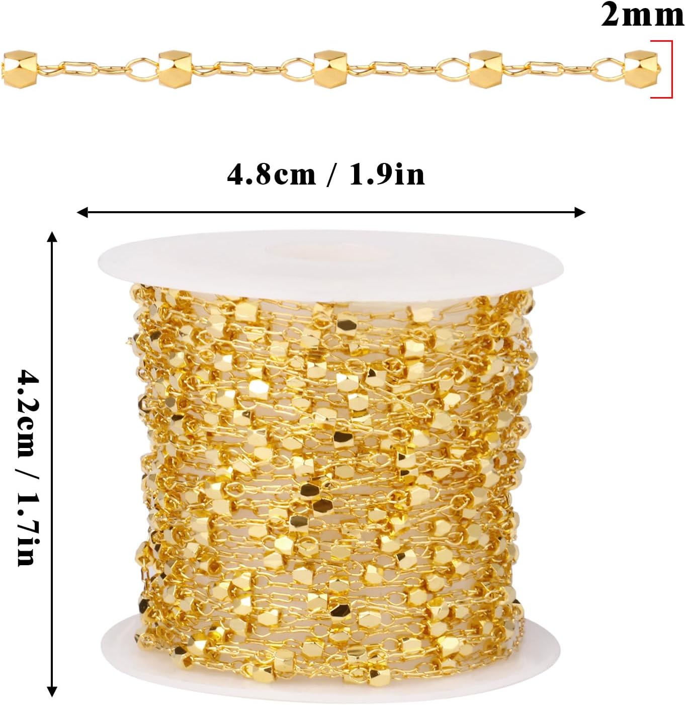 16.5FT Gold Satellite Chain Roll, 2MM 18K Gold Plated Brass Link Chains Spool Bulk for DIY Jewelry Making