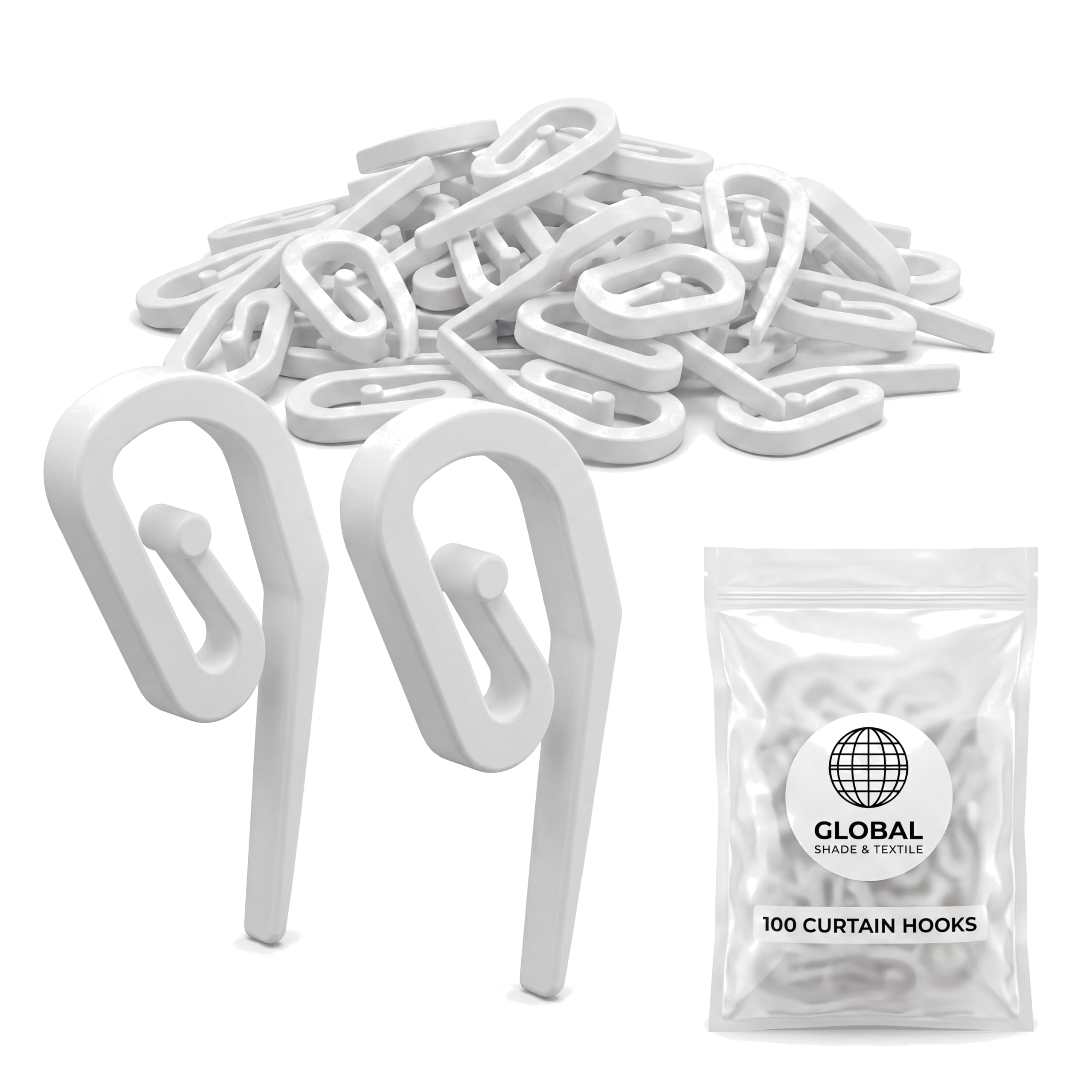 100 Pack White Plastic Curtain Hooks 3.2cm x 1.1cm Heavy Duty - Pencil Pleat Curtain Hooks for Curtain Track, Rails & Rings - Universal Curtain Clips & Drapery Accessories