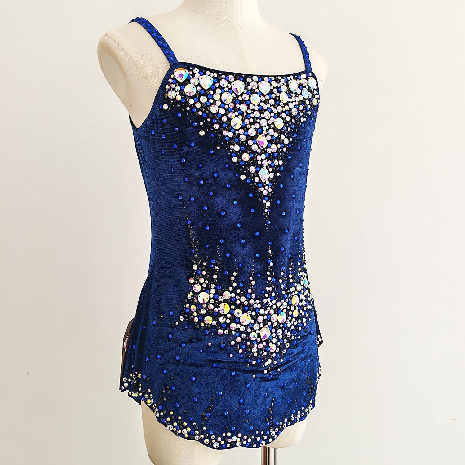 Girls Rhythmic Gymnastics Leotards Navy Sleeveless Dance Leotard for Girls Sparkly Practice and Performance Wear