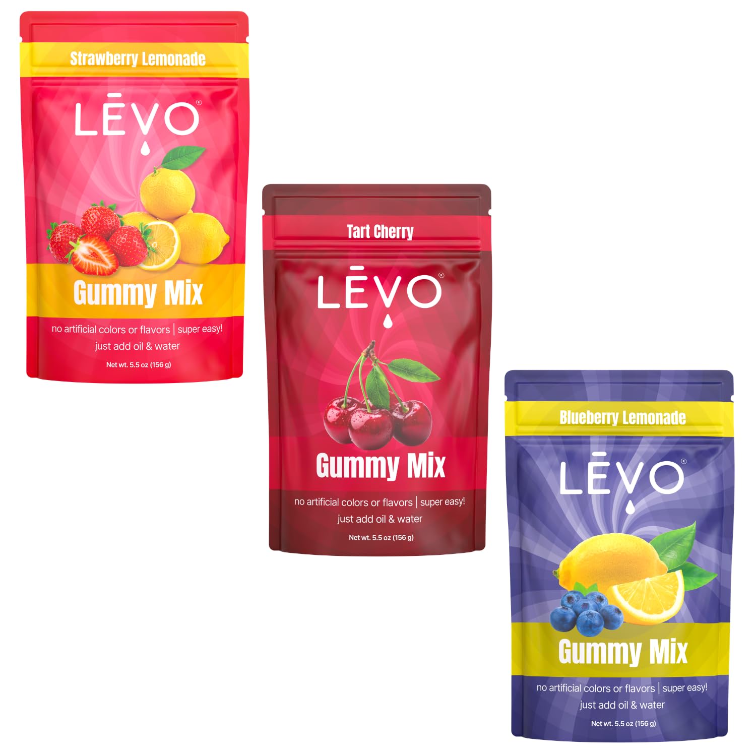 LĒVO Gummy Mix 3 Pack Bundle - Cherry, Blueberry Lemonade, Strawberry Lemonade - Make Your Own Infused Gummies - Each Bag Makes 64 Gummies - 3 Pack