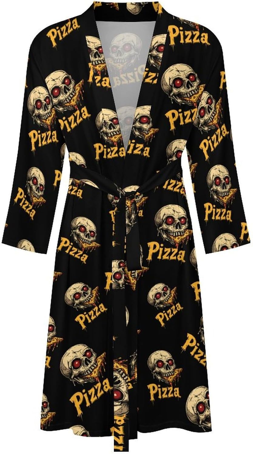 Skull Pizza Mens Robe Long Bathrobe for Women Bath Robes Lightweight Soft Printed Sleepwear