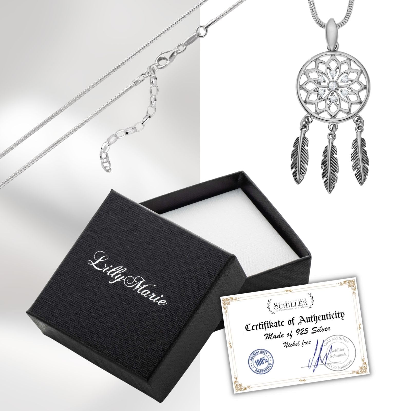 LillyMarie Collar Con Péndulo Atrapasueños De Plata De Primera Calidad Con Longitud Ajustable