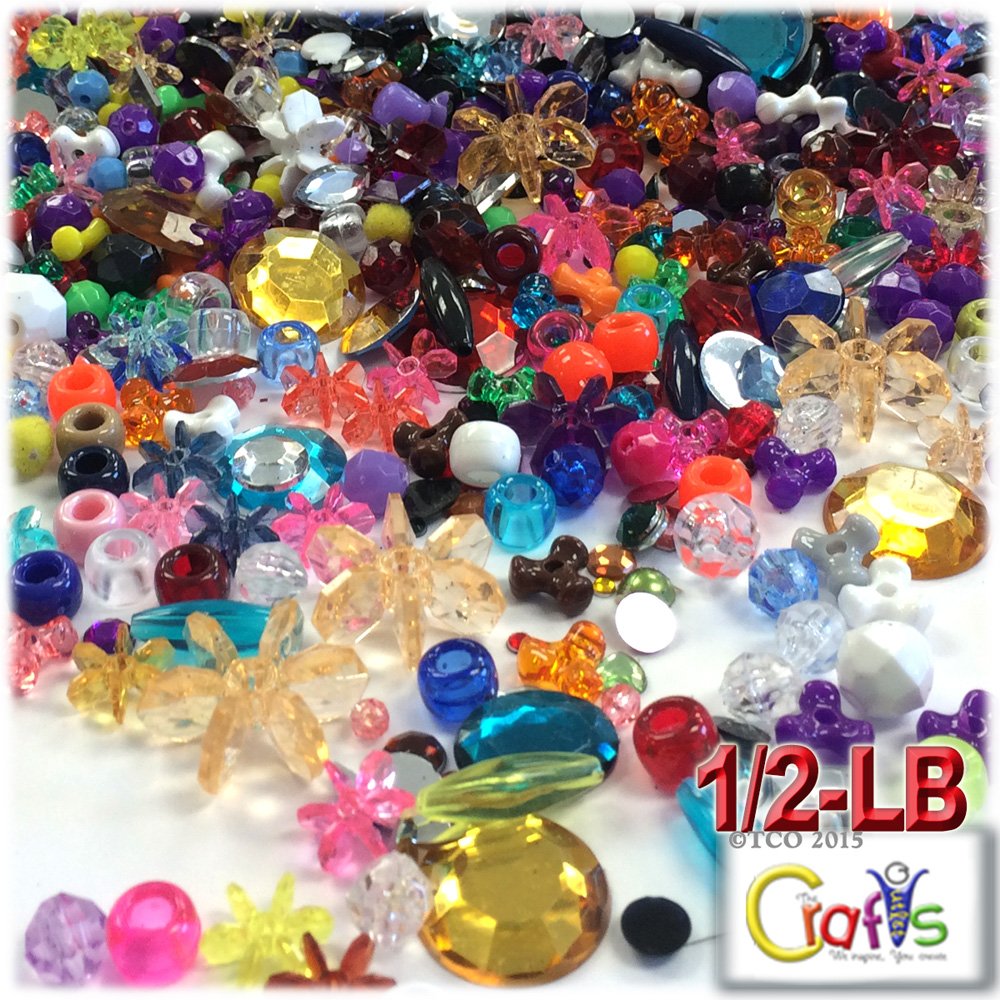 The Crafts Outlet 0.5-LBS Run-of-The-House Surprise Mix Lots Beads and Rhinestones, Mix Size, Mix Shapes, Mixed Colors