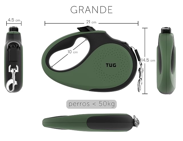 Foto 3 de 6 de TUG 360° Sin Enredos Correa Perro Extensible - Retráctil de 5 Metros Cinta de Nailon (Grande, Verde)
