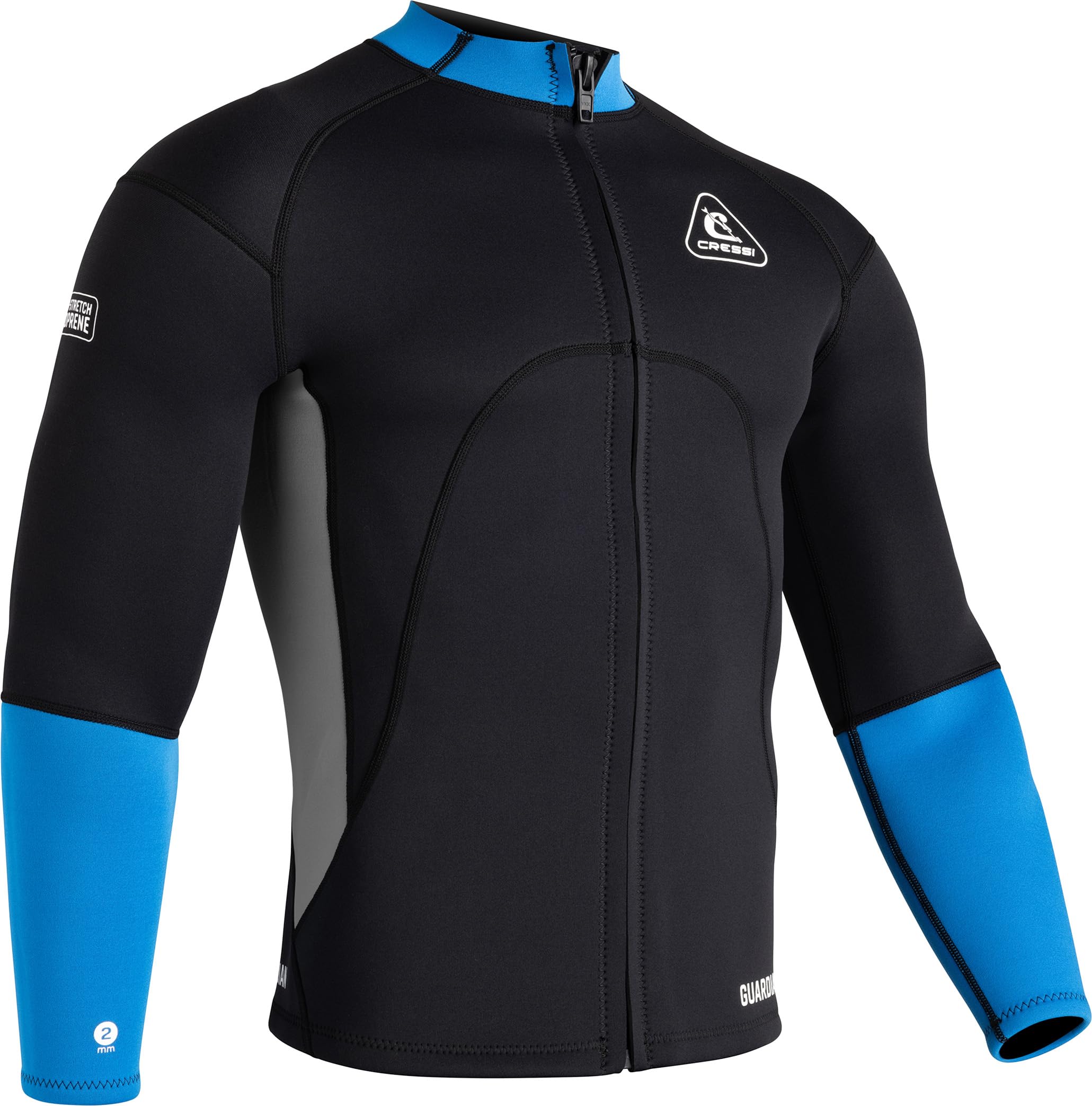 CRESSI Guardian Man kurtka neoprenowa czarno-niebieska, 2 mm, 3XL/7-2 mm, podwójna podszewka, neoprenowa, do pływania, snorkelingu, surfingu, kajakarstwa i innych sportów wodnych, czarna/niebieska,