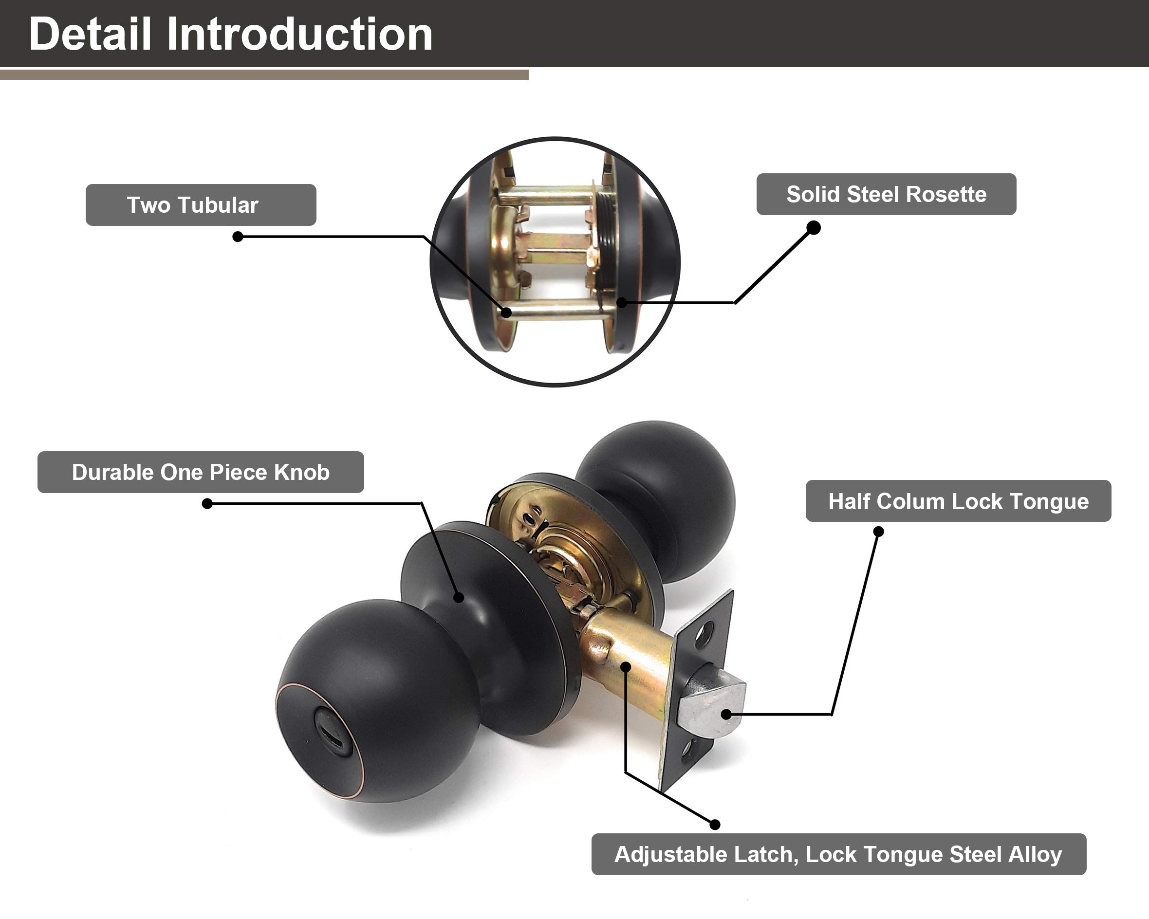 Serrure De Porte Intérieure Passage – Bouton En Bronze Huilé, Lot De 10, Inox