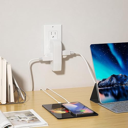 Miniatura 5 de Adaptador divisor de pared vertical de 3 vías con enchufe de 3 puntas para muebles detrás, plástico duro, certificación UL, 1 paquete.