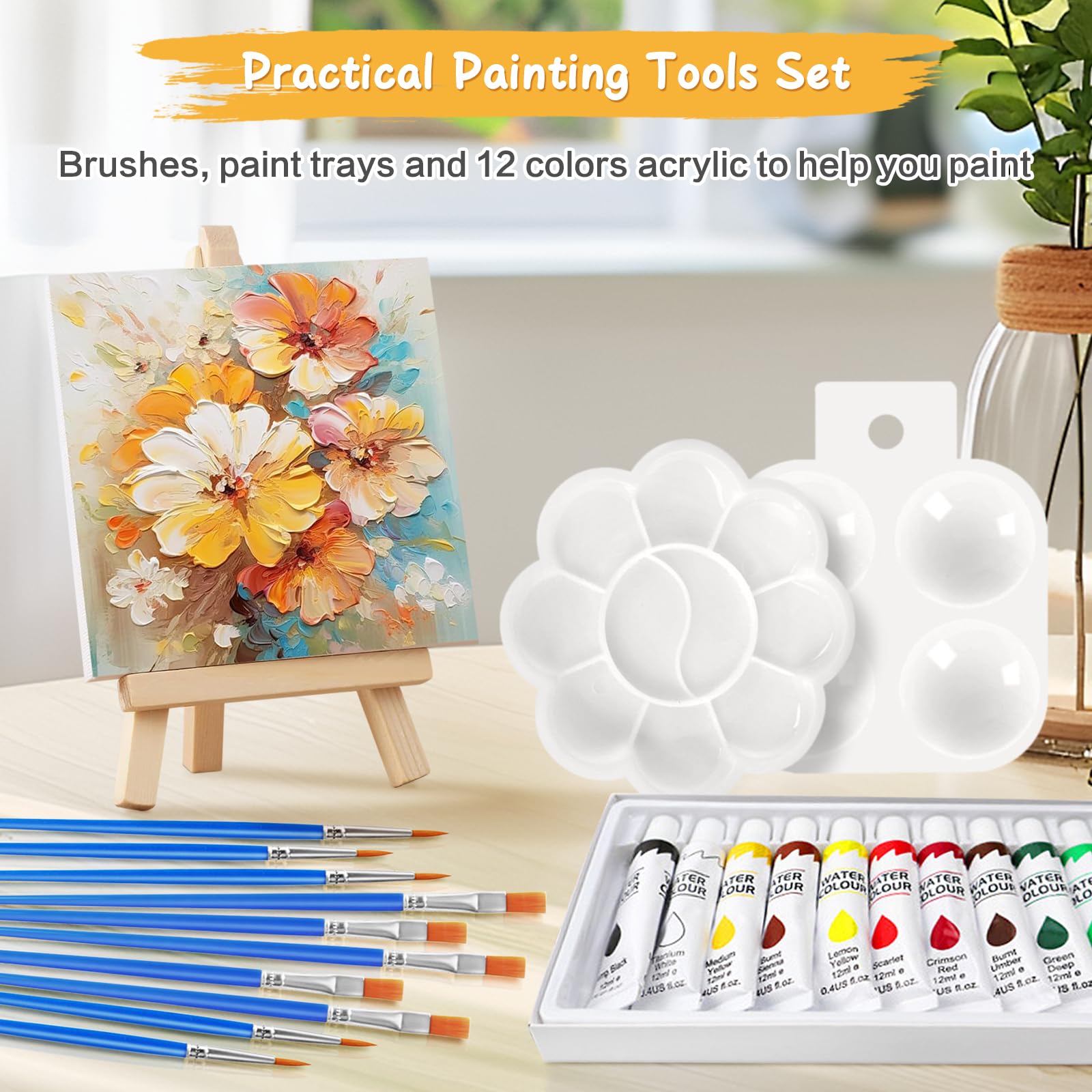 Mini Canvas And Easel 44 Pcs , Mini Canvas Painting Set Includes 4x4 Inches Canvas, Paint Brushes, Paint Palette And Acrylfarben, Wooden Mini Easels With Art Canvas For Kids And Artists Art