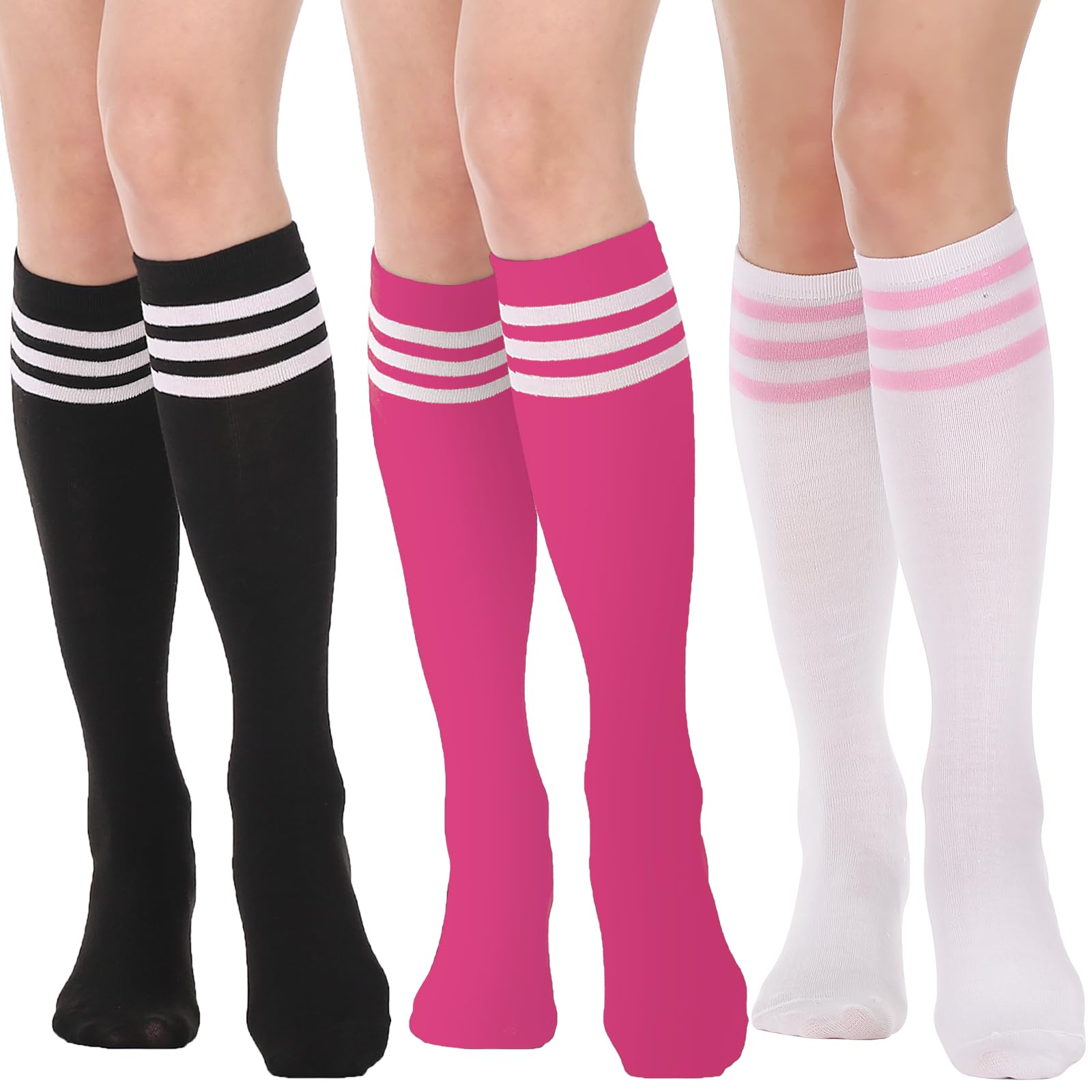 DRESHOW 3 Pairs Cotton Knee High Socks for Women Solid Knit Knee Long Stocking Leg Warmer All Season Gift