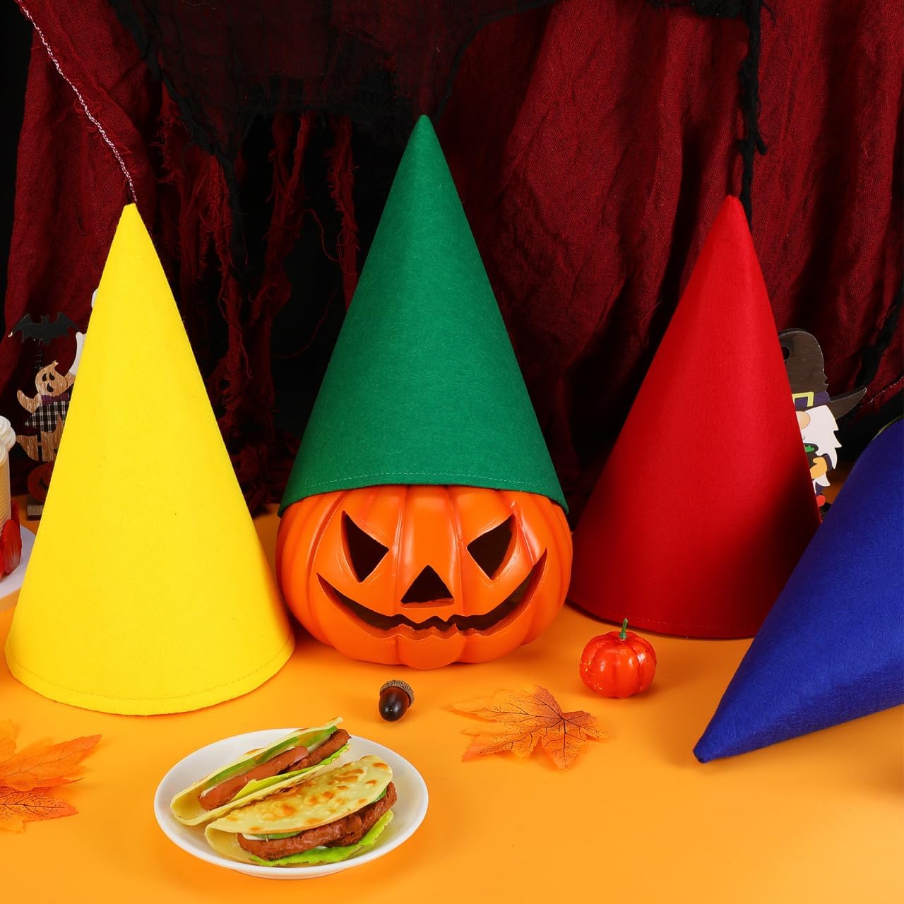 GLEAVI 4pcs Christmas Gnome Hat: Solid Color Felt Cone Hats Dwarf Cosplay for Halloween Christmas Birthday Celebration