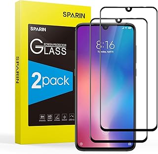 SPARIN [2-Pack] Protector Pantalla Xiaomi Mi 9, Cristal Templado Xiaomi Mi 9, [Cristal + Resina] Vidrio Templado con [3D Borde Redondo] [9H Dureza] [Anti Huella]