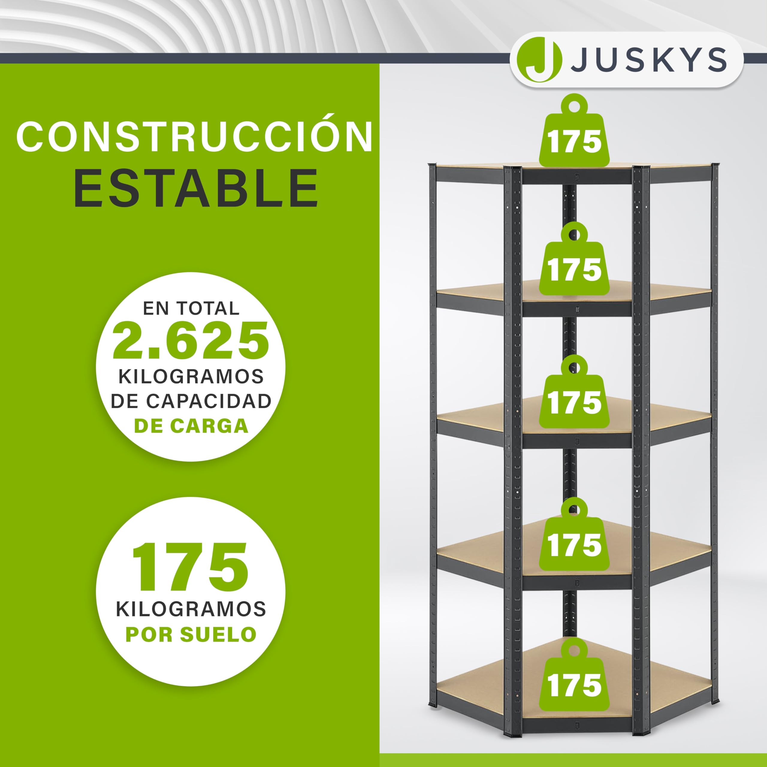 Juskys Juego de 3 estanterías metálicas Easy | 1 estantería esquinera y 2 estanterías de Almacenamiento | 15 estantes de Madera MDF | 2625 kg | Estantería para Cargas Pesadas en Color Gris