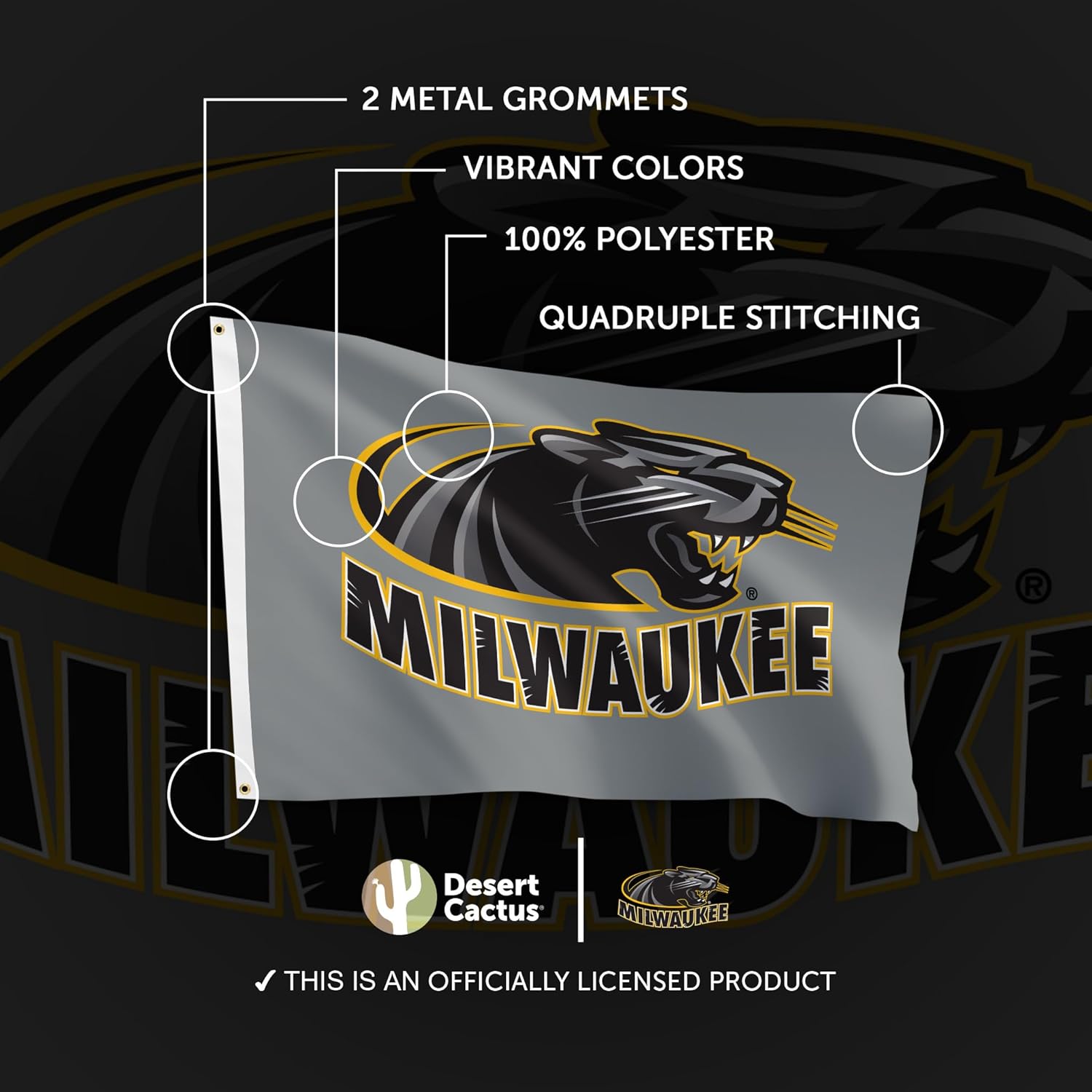 Desert Cactus University of Wisconsin Milwaukee Flag - 3 x 5 Feet UWM Panthers Banner, Indoor/Outdoor Durable Fabric Display (Style A) - Image 4