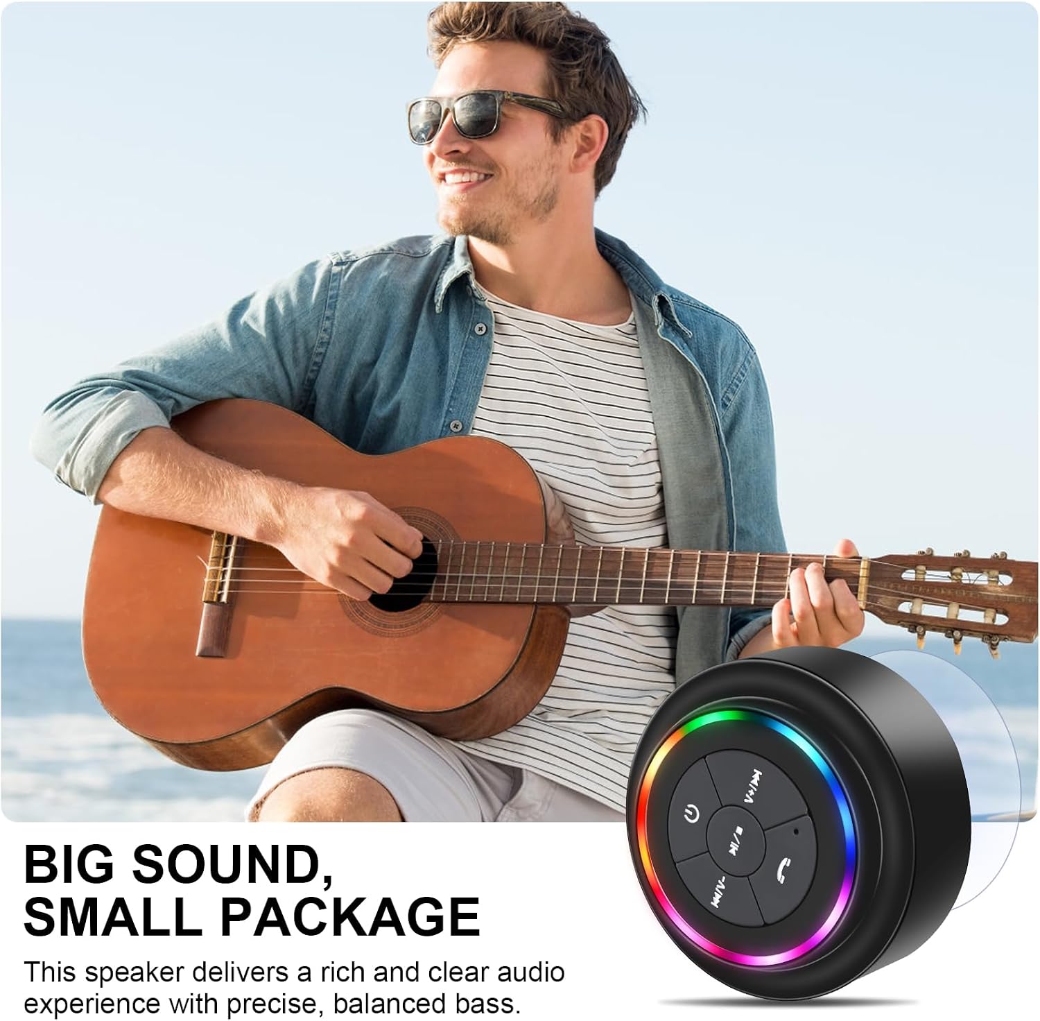 HAISSKY Bluetooth Shower Speakers,Waterproof Bluetooth Speaker with RGB Lights IPX7 Waterproof Wireless Speaker with Suction Cup HD Sound Pairs to Phones,Tablets, for Bathrooms,Outdoor,Party,Beach