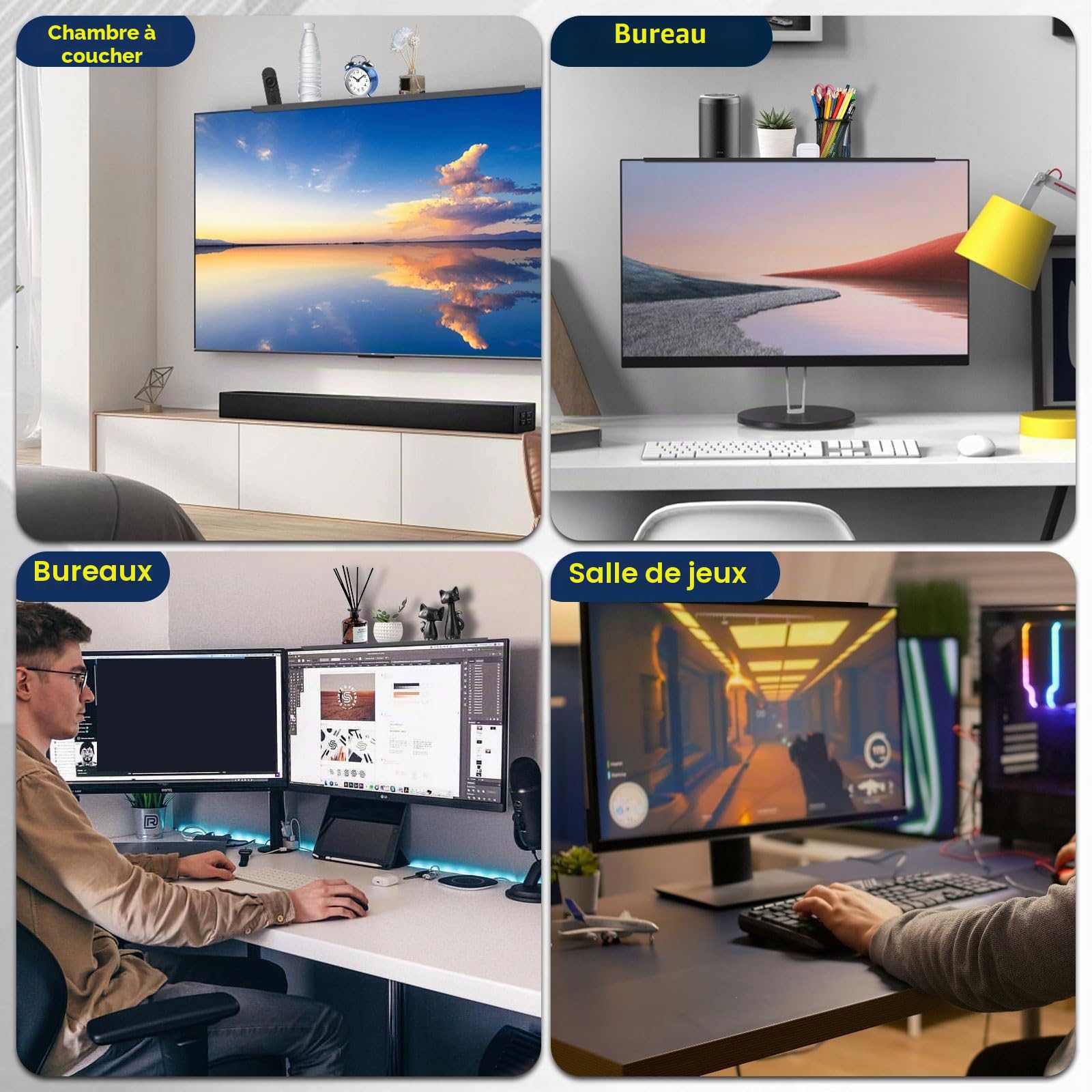 Étagère Supérieure de Télévision Pliable pour Moniteur, Rack de Stockage pour Câbles, Consoles de Jeux, Noir