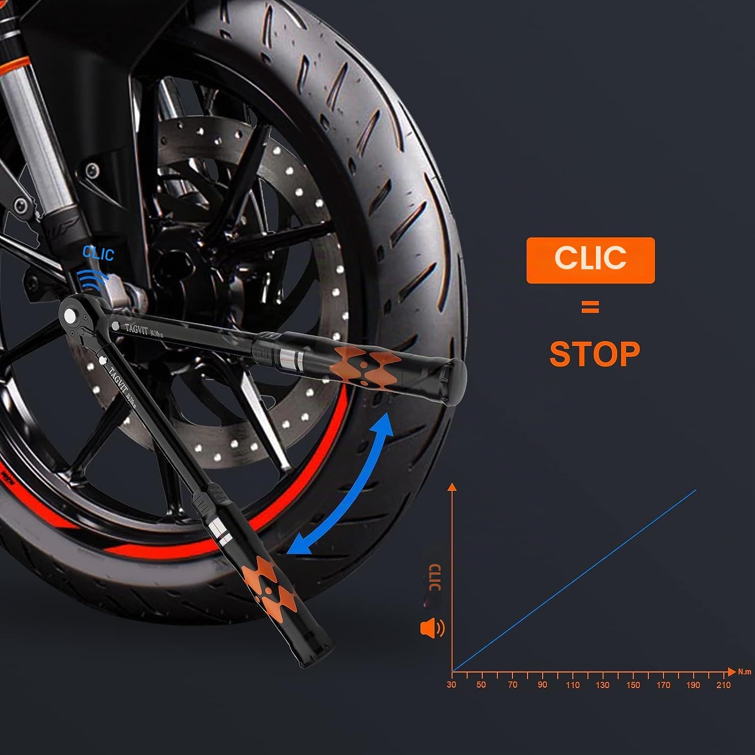 Chiave Dinamometrica 1/2”, Alta Precisione ± 3%, 30-210 Nm Chiavi Dinamometriche 72 Denti Chiave Dinamometrica per Riparazione Moto, Auto, Camion